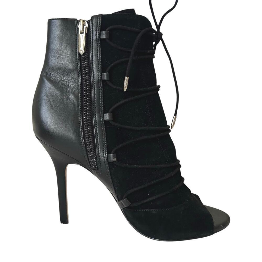 Sam Edelman Women Leather Bootie Shoes Stiletto 4” Heel Black Open Toe Size 7.5”
